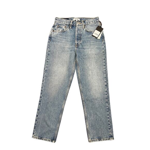 Redone 70s Stove Pipe Jeans in Cool Medium Blue Size 26 Denim Button Fly Cotton - Picture 1 of 5